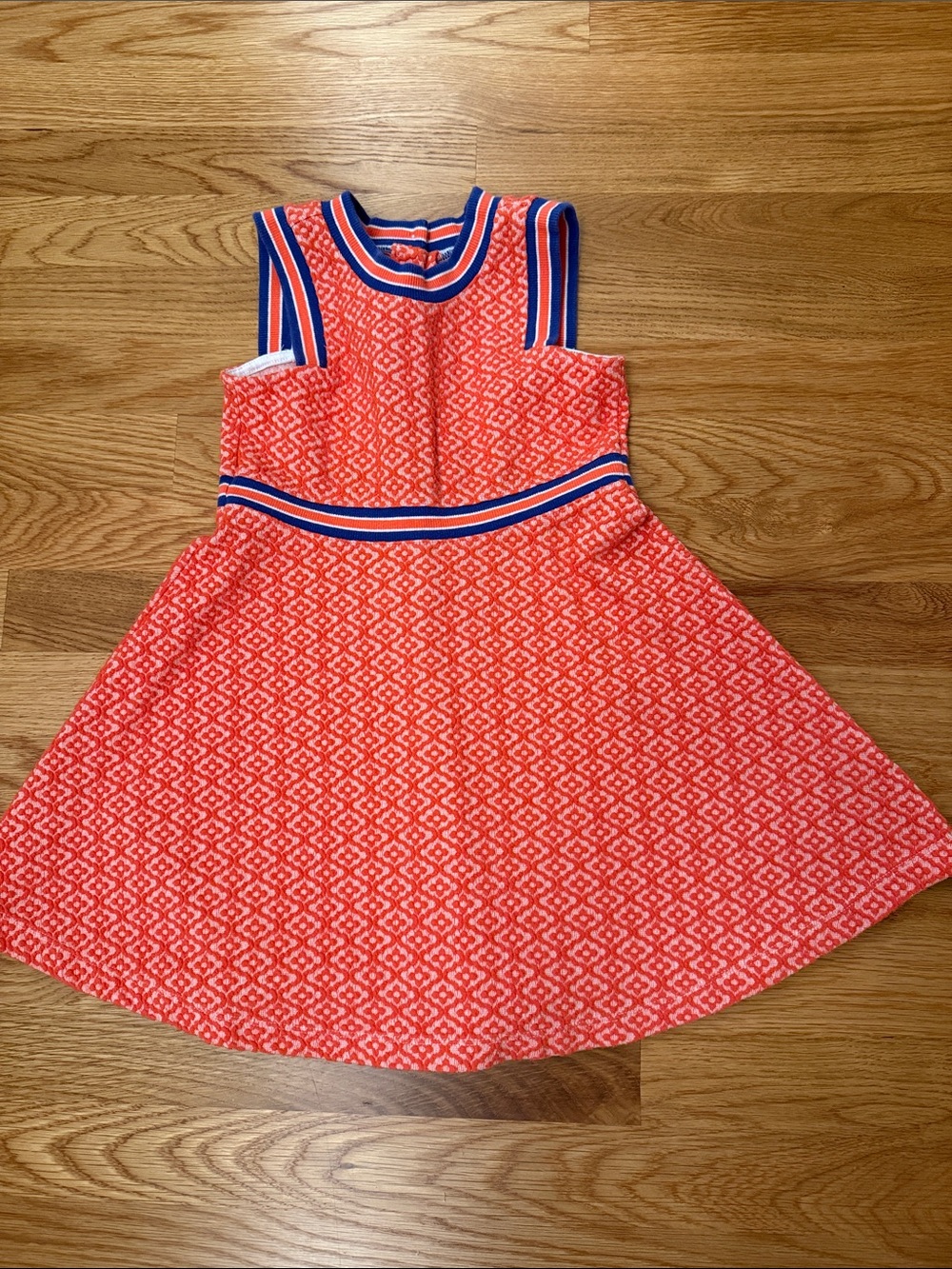 Janie and Jack Coral Patterned Knit Dress with Blue Trim